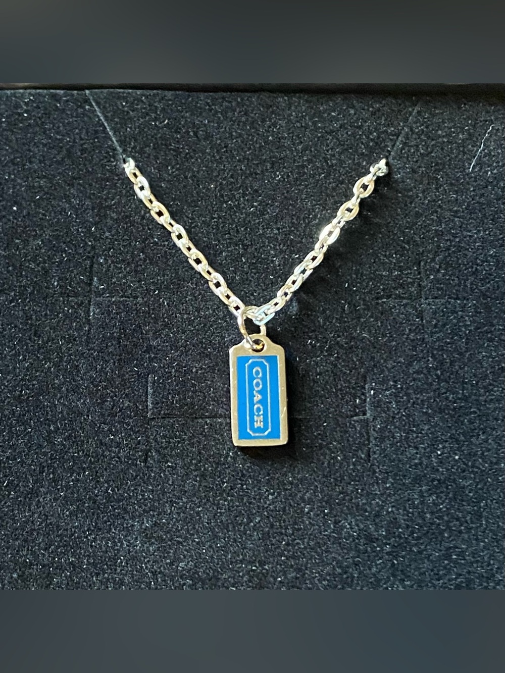 COACH Blue Enamel Hang Tag Pendant .925 Sterling Silver Necklace
